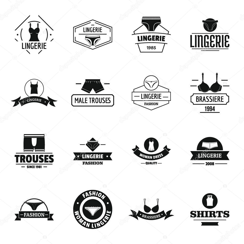 Underwear logo icons set. Simple illustration of 16 underwear logo vector icons for web
