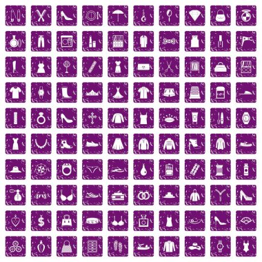 100 kadın aksesuarları simgeler grunge mor ayarla