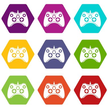 Renk altı yüzlü video oyun denetleyicisi Icon set