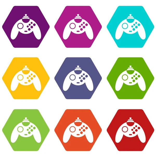 Conjunto de iconos Gamepad hexaedro de color — Vector de stock