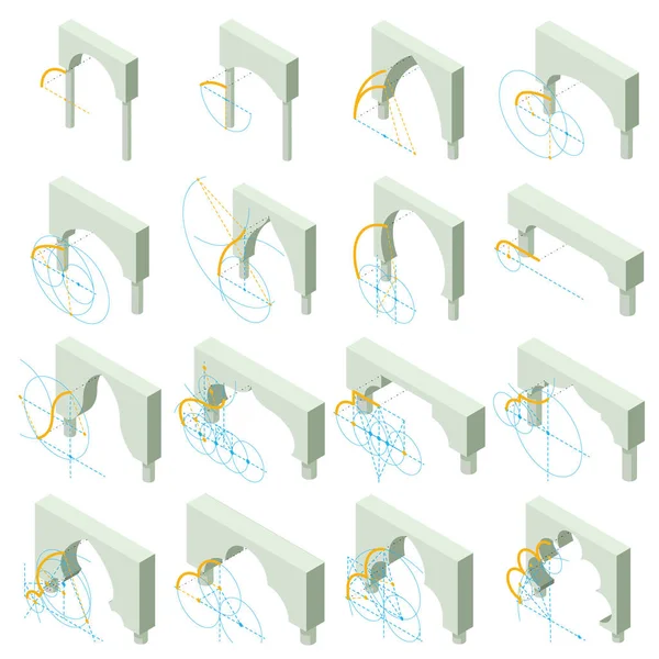 Arch typer ikoner set, isometrisk stil — Stock vektor