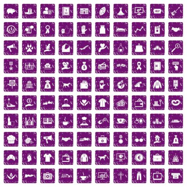 100 sadaka simgeler grunge mor ayarla