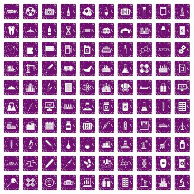 100 kimyasal sanayi simgeleri grunge mor ayarla