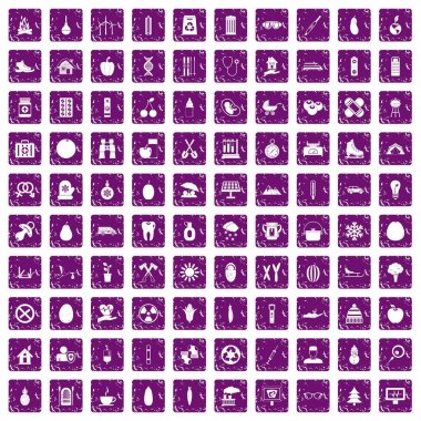 100 çocuk sağlığı simgeler grunge mor ayarla