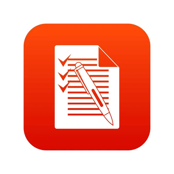 Document with plan and pen icon digital red — Stock Vector