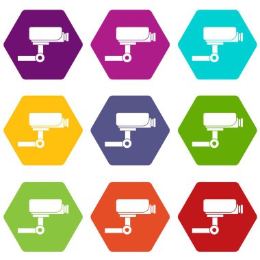 Renk altı yüzlü CCTV kamera simgesi ayarla