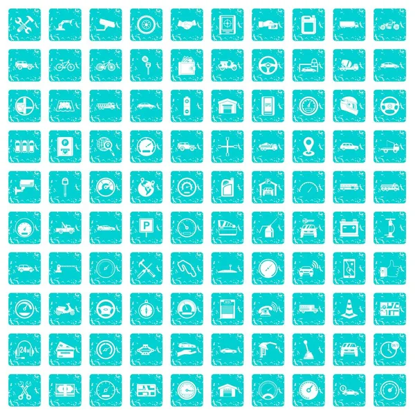 100 icônes de garage bleu grunge — Image vectorielle