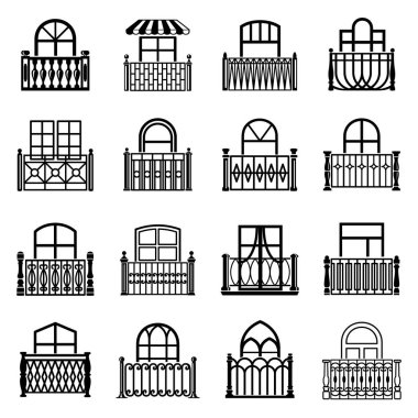 Balkon pencere Icons set, basit tarzı