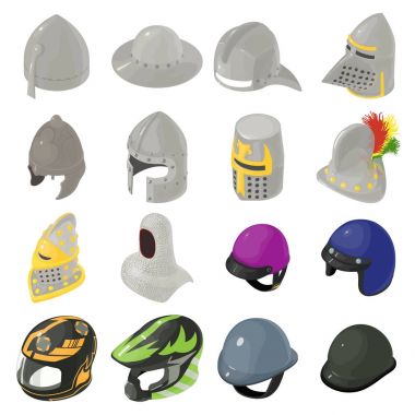 Kask şapka Icons set, izometrik stili