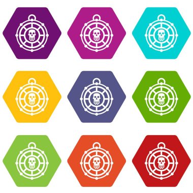 Renk altı yüzlü korsan muska Icon set