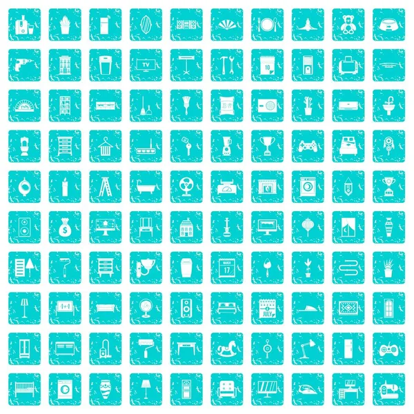 100 icônes à la maison ensemble grunge bleu — Image vectorielle