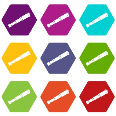 Renk altı yüzlü Spyglass Icon set