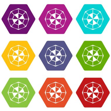 Renk altı yüzlü elmas taş Icon set