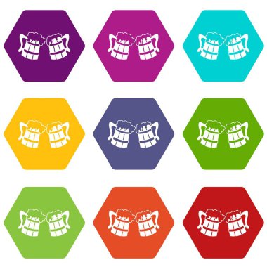 Renk altı yüzlü ahşap bira bardağı Icon set