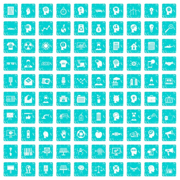 100 icônes idée définir grunge bleu — Image vectorielle