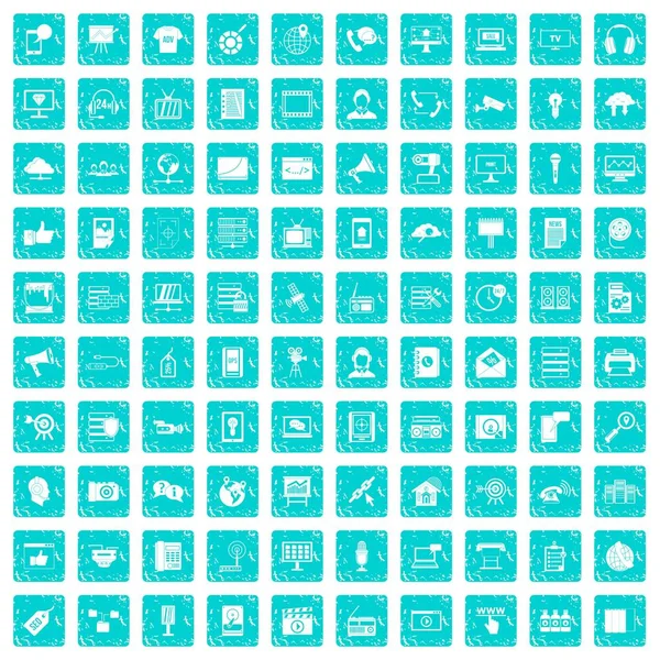 100 icônes de la technologie de l'information bleu grunge — Image vectorielle