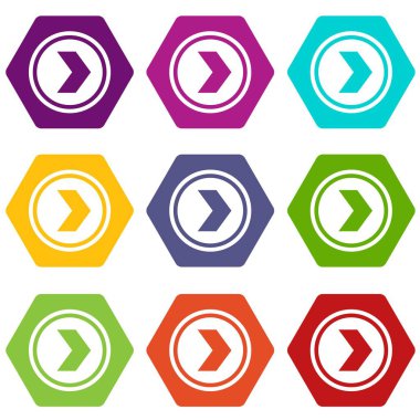 Ok sağa daire içinde renk altı yüzlü Icon set