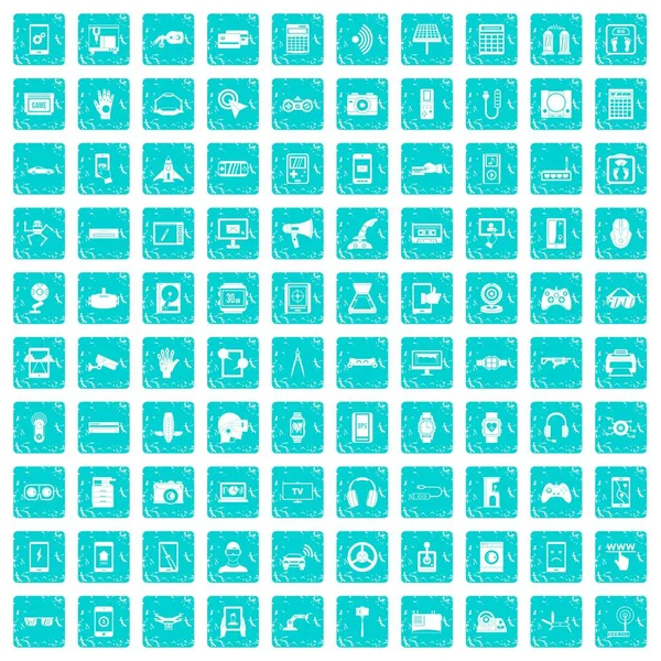 100 icônes de réglage bleu grunge — Image vectorielle