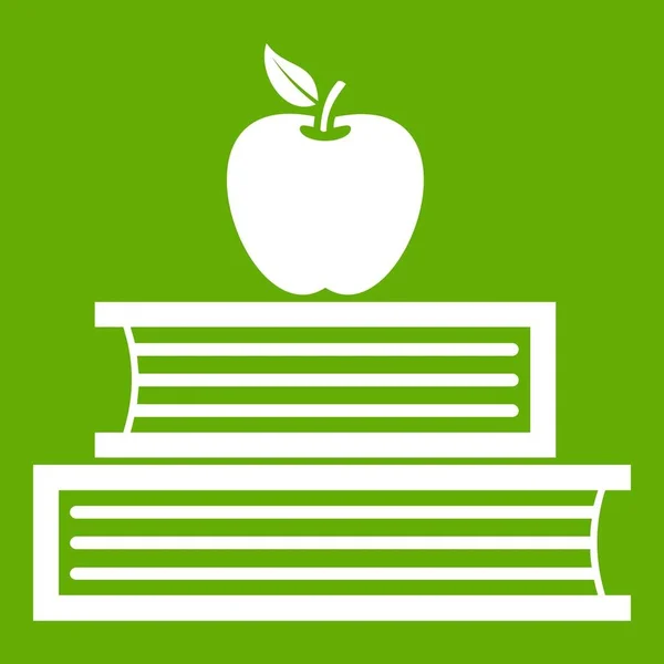 Книги і яблуко значок зелений — стоковий вектор