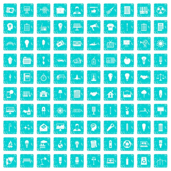 100 icônes lampe ensemble grunge bleu — Image vectorielle