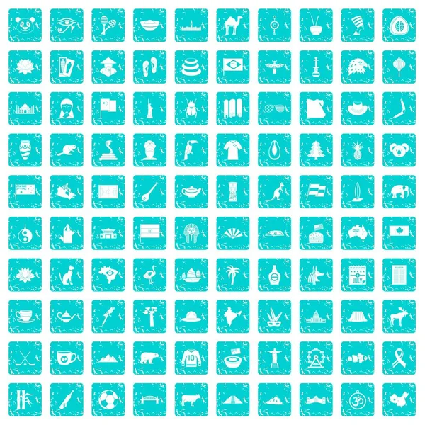 100 ícones de referência definido grunge azul — Vetor de Stock