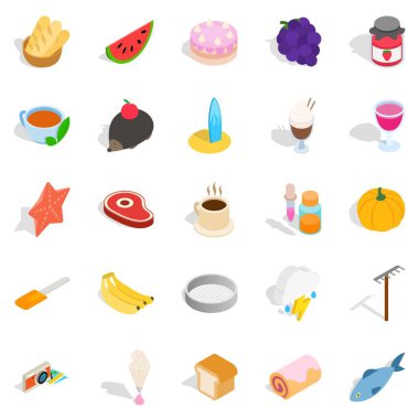 Çay simgeler kümesi, izometrik stil için aperatif