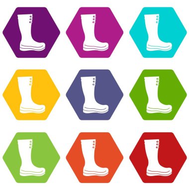 Simge kümesi renk altı yüzlü lastik çizmeler