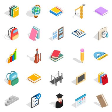 Okul programı Icons set, izometrik stili
