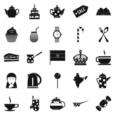 Çay yer Icons set, basit tarzı