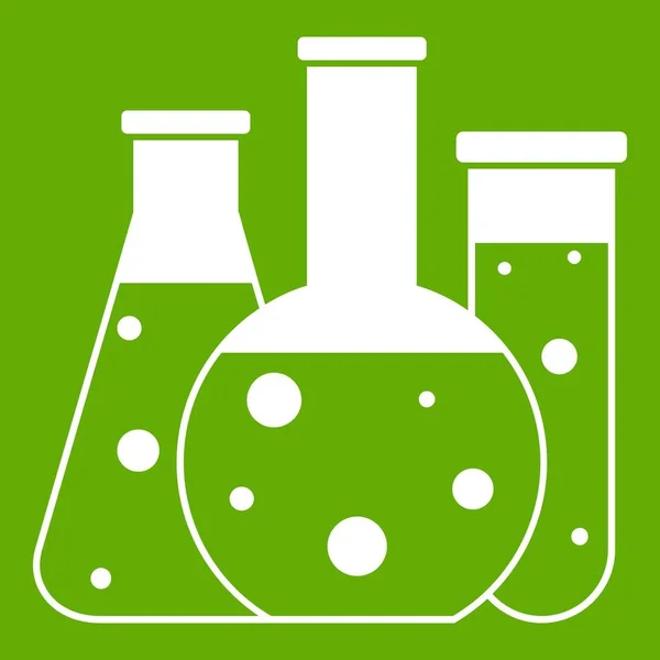 Laboratory flasks icon green — Stock Vector