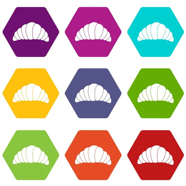 Croissant icono conjunto hexaedro de color — Vector de stock