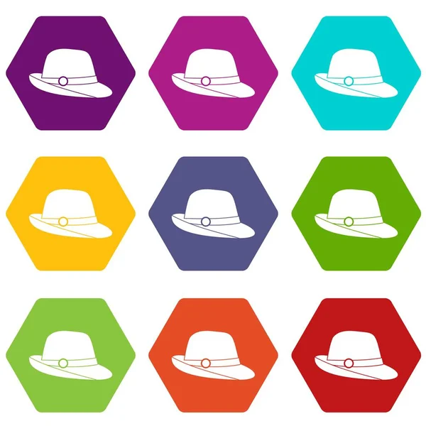 Ícone de chapéu conjunto cor hexaedro —  Vetores de Stock