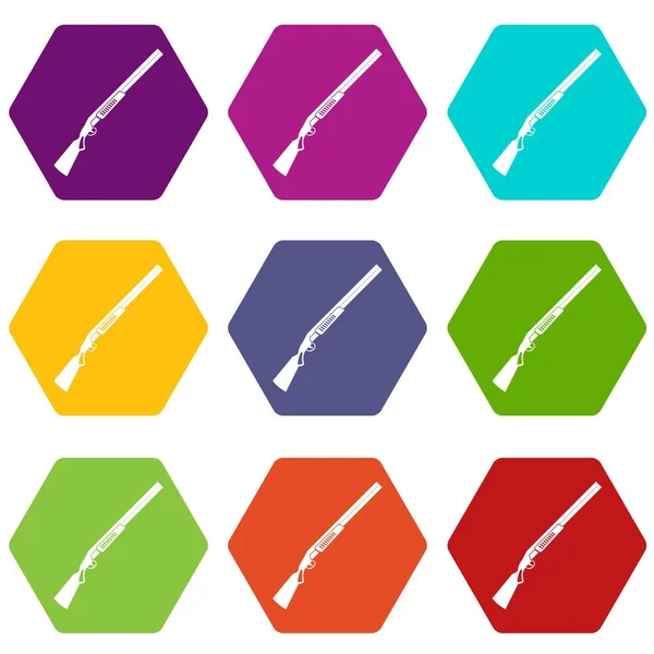 Pistolet icône ensemble couleur hexaèdre — Image vectorielle