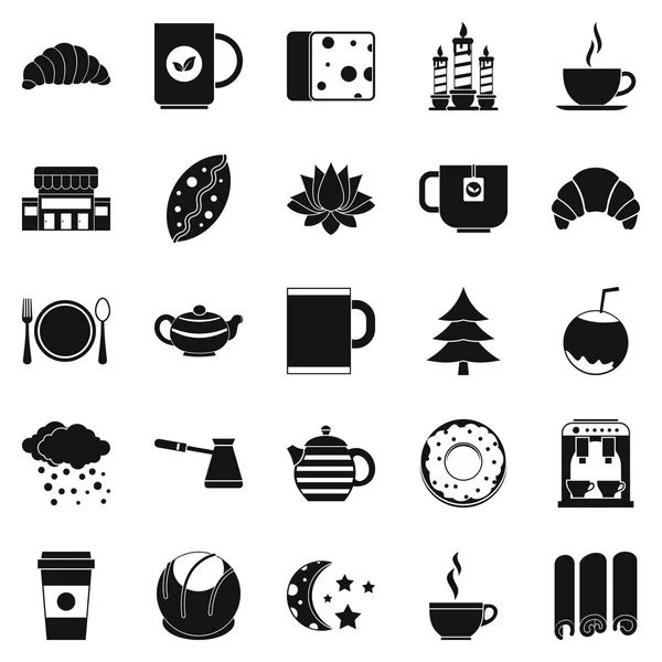 Éjszaka tea ivás ikonok beállítása, egyszerű stílus — Stock Vector