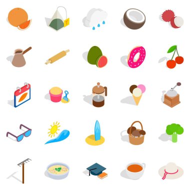 Öğleden sonra snack Icons set, izometrik stili