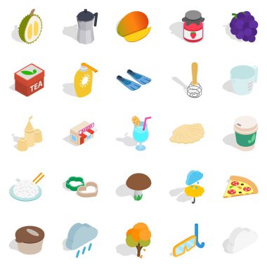 Tropikal katkı Icons set, izometrik stili