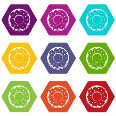 Renk altı yüzlü çörek Icon set