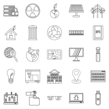 Teknolojik dünya Icons set, anahat stili