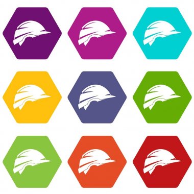 Renk altı yüzlü inşaat kask Icon set