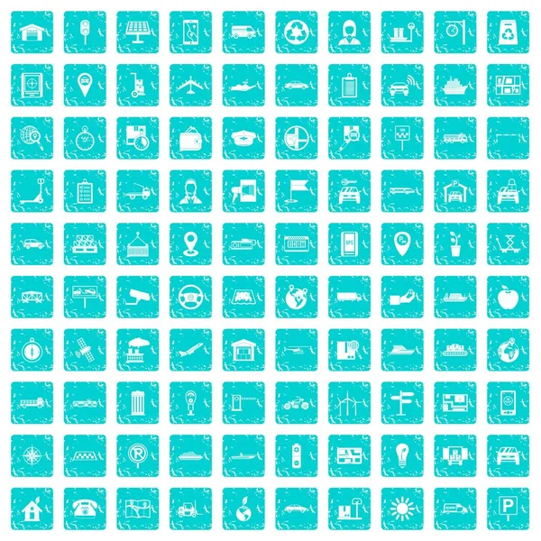 100 icônes de navigation bleu grunge — Image vectorielle