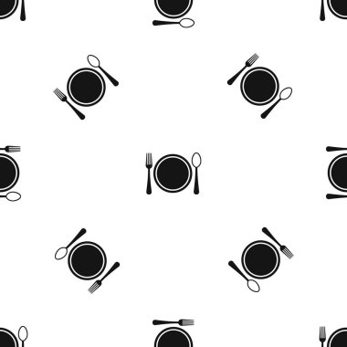 Tabak, kaşık ve çatal ile yer ayarı desen sorunsuz siyah