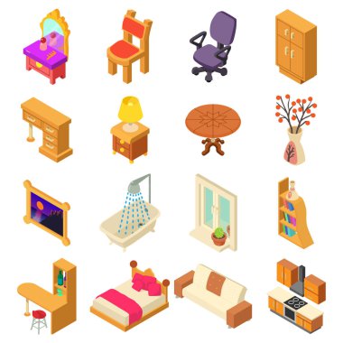 Ev iç Icons set, izometrik stili