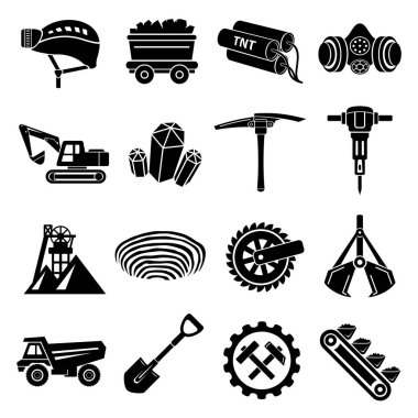 Coal mine icons set, simple style clipart