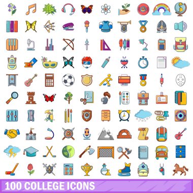 100 üniversite simgeler ayarla, tarzı çizgi film