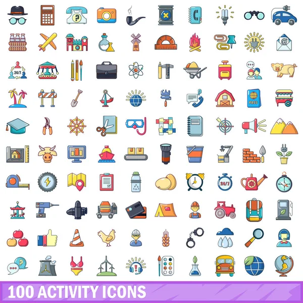 100 iconos de la actividad conjunto, estilo de dibujos animados — Vector de stock