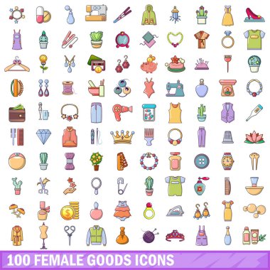 100 kadın mal simgeler ayarla, tarzı çizgi film