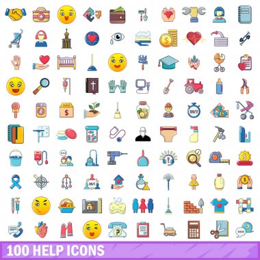 100 yardım Icons set, karikatür tarzı