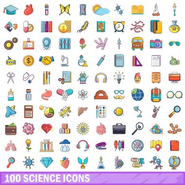 100 bilim simgesi seti, çizgi film tarzı