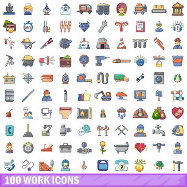 100 iş Icons set, karikatür tarzı