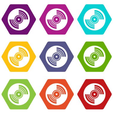 Renk altı yüzlü gramofon vinil Lp kayıt simgesi ayarla